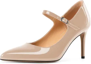 YODEKS Womens Mary Jane High Heel Pumps 8cm Stilettos Pointed Toe Court Shoes Office Party Wedding Dress Shoes