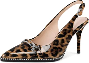 YODEKS Women's Slingback Heels Pointed Toe Beaded High Heel Pumps 3.5 Inch Shoes US Size 5-13