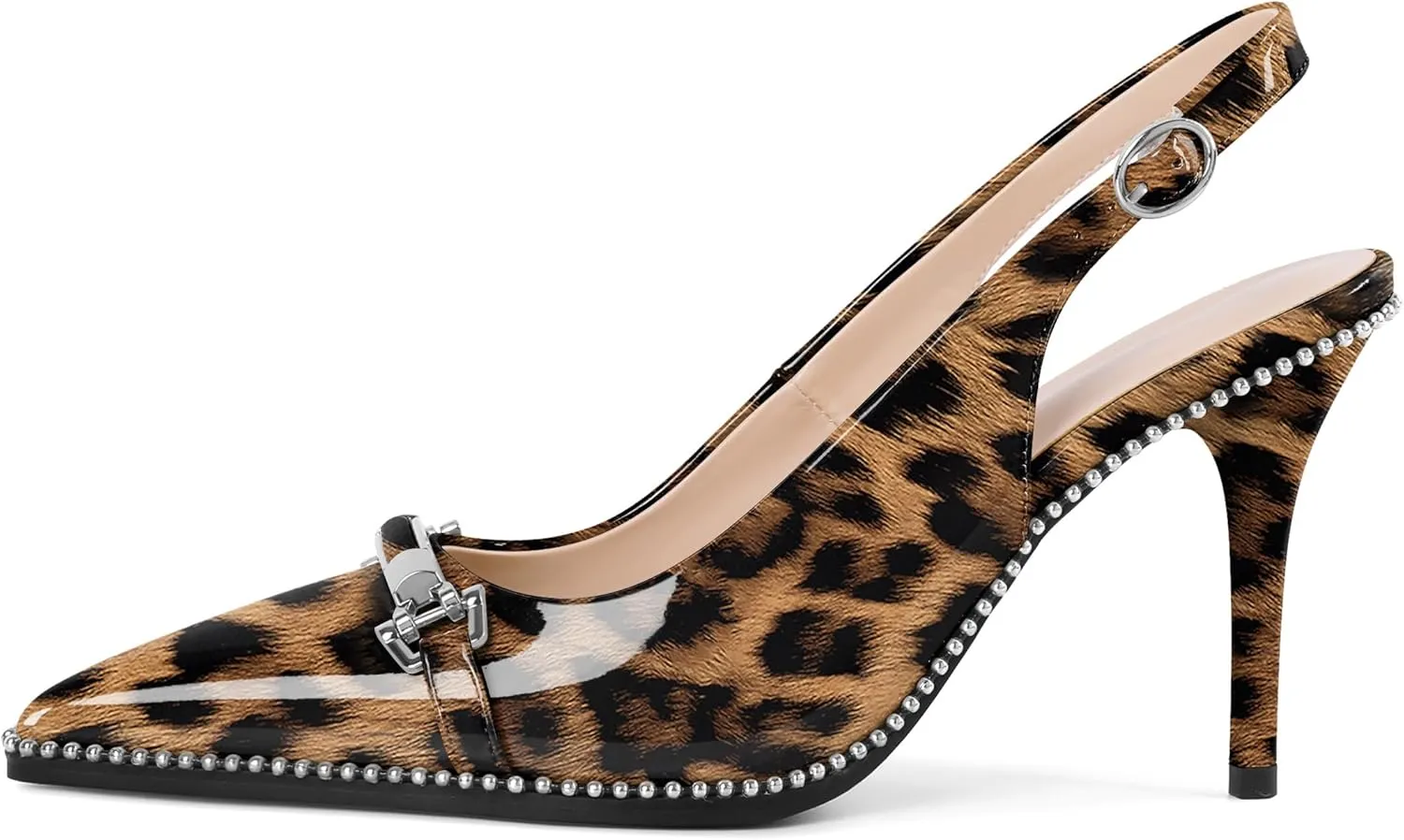 YODEKS Women's Slingback Heels Pointed Toe Beaded High Heel Pumps 3.5 Inch Shoes US Size 5-13