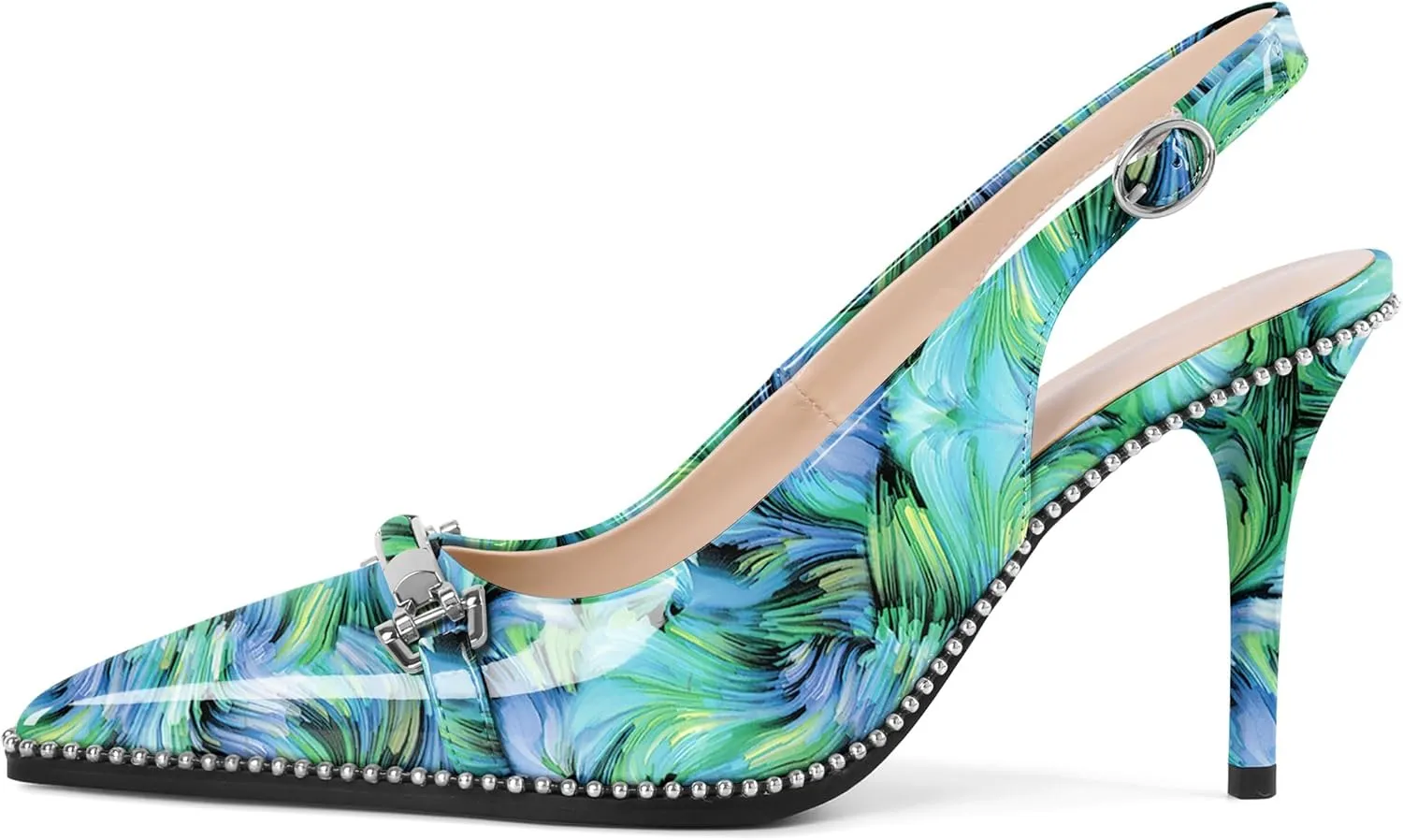 YODEKS Women's Slingback Heels Pointed Toe Beaded High Heel Pumps 3.5 Inch Shoes US Size 5-13