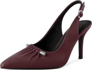 YODEKS Women's Slingback Heels Pointed Toe Beaded Metal Buckle Bar High Heel Pumps 3.5 Inch Shoes US Size 5-13