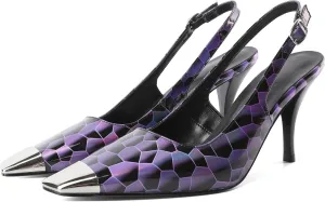 YODEKS Women's Slingback Heels Silver Cap Toe Heels High Heel Pumps 3.5 Inch Two Toned Shoes US Size 5-13
