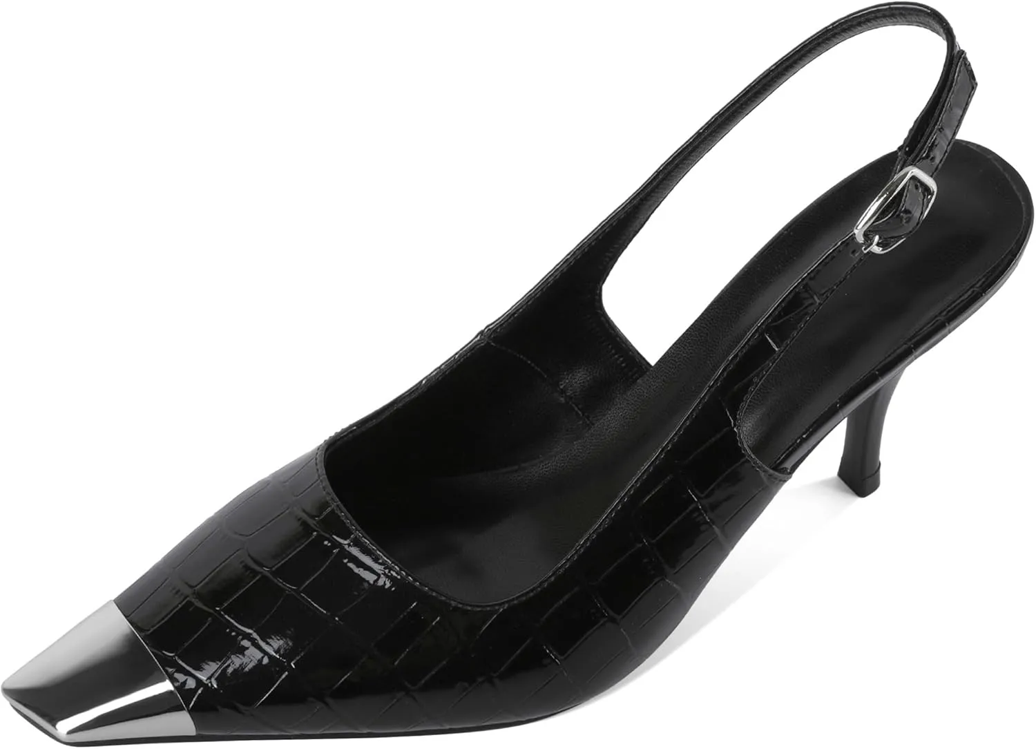 YODEKS Women's Slingback Heels Silver Cap Toe Heels High Heel Pumps 3.5 Inch Two Toned Shoes US Size 5-13