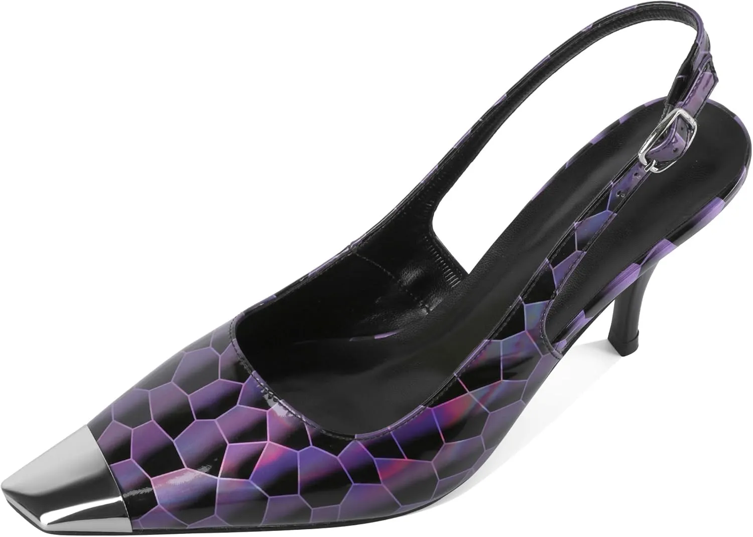 YODEKS Women's Slingback Heels Silver Cap Toe Heels High Heel Pumps 3.5 Inch Two Toned Shoes US Size 5-13