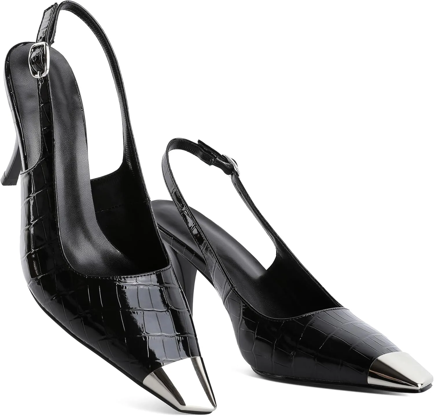YODEKS Women's Slingback Heels Silver Cap Toe Heels High Heel Pumps 3.5 Inch Two Toned Shoes US Size 5-13