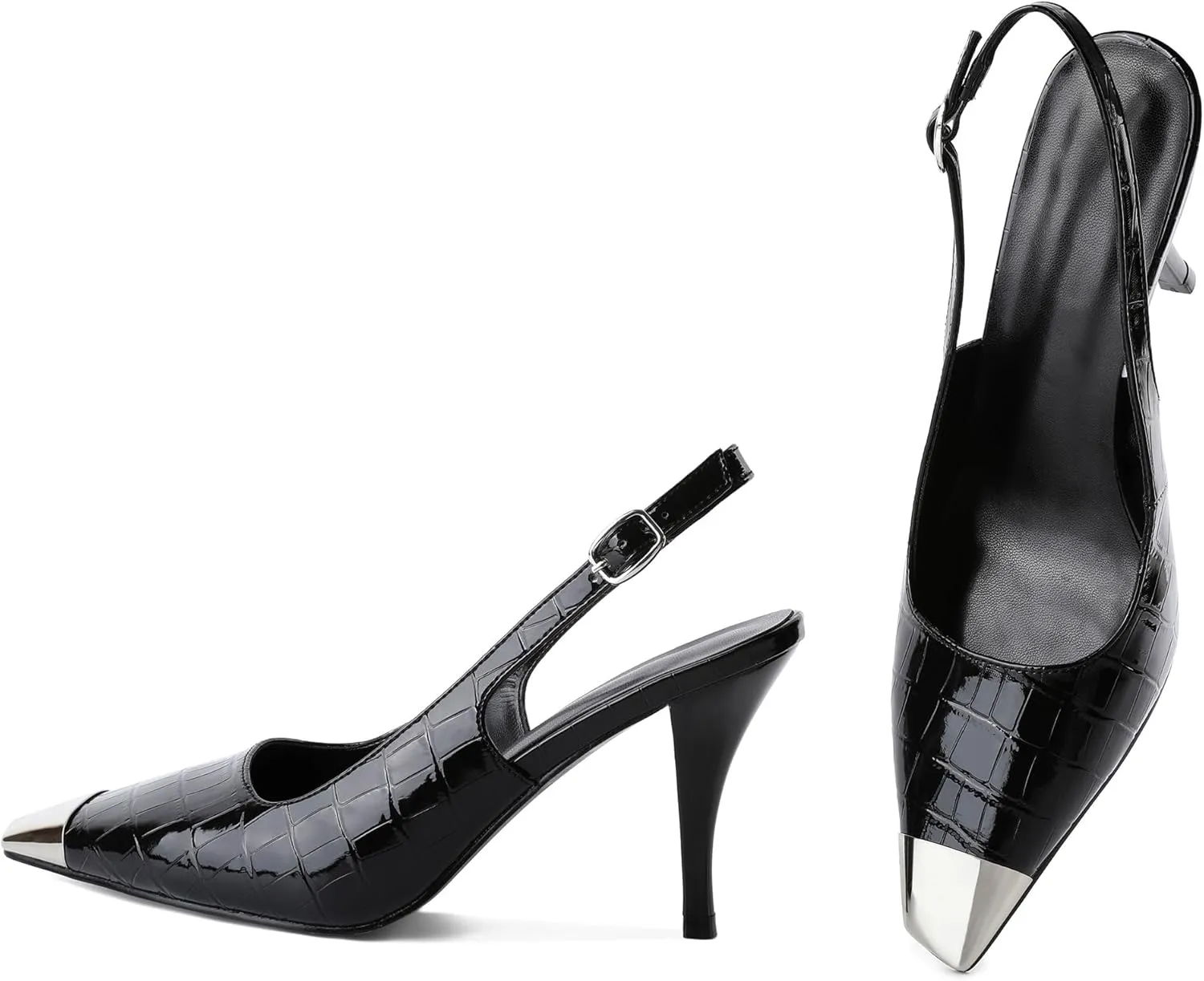 YODEKS Women's Slingback Heels Silver Cap Toe Heels High Heel Pumps 3.5 Inch Two Toned Shoes US Size 5-13