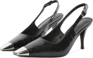 YODEKS Women's Slingback Heels Silver Cap Toe Heels High Heel Pumps 3.5 Inch Two Toned Shoes US Size 5-13