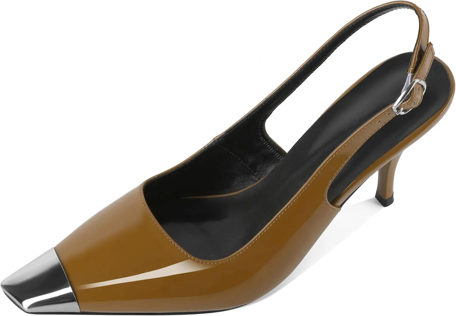 YODEKS Women's Slingback Heels Silver Cap Toe Heels High Heel Pumps 3.5 Inch Two Toned Shoes US Size 5-13