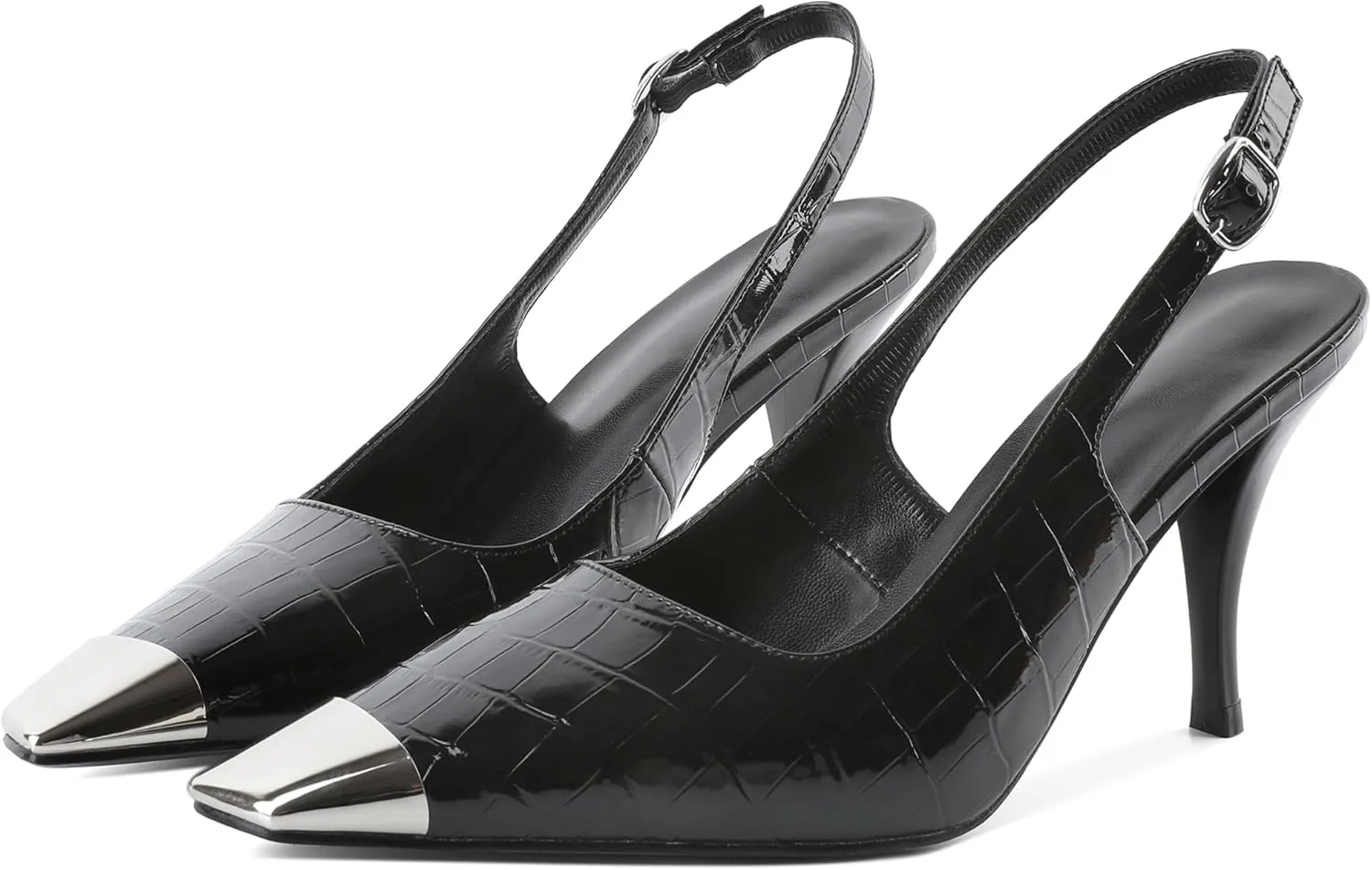 YODEKS Women's Slingback Heels Silver Cap Toe Heels High Heel Pumps 3.5 Inch Two Toned Shoes US Size 5-13