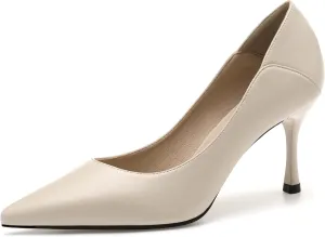 YooPrettyz Women Pointed Toe Dressy Pumps Shoes Polished Leather Office Pumps Foldable Back Slide Heels