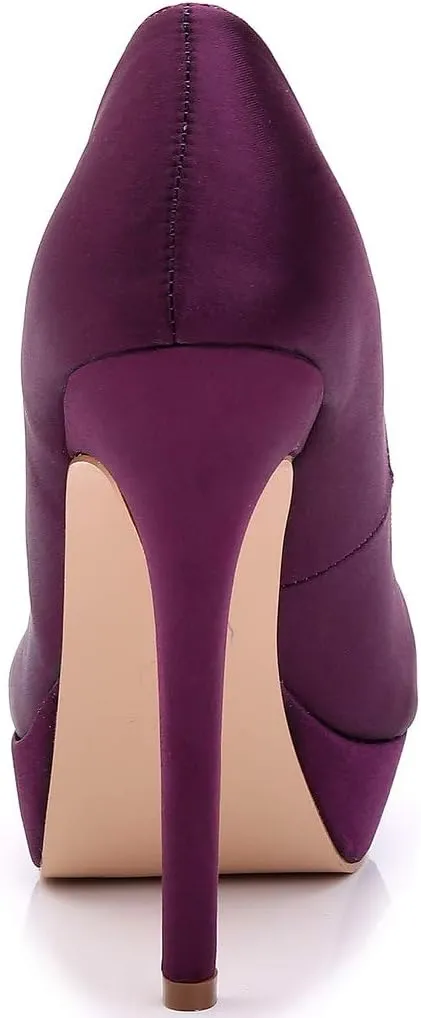 YooPrettyz Women Round Toe Wedding Pumps Platform Satin Stiletto Slip On Evening Heels