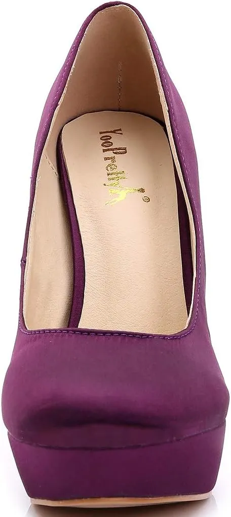 YooPrettyz Women Round Toe Wedding Pumps Platform Satin Stiletto Slip On Evening Heels