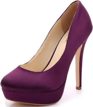 YooPrettyz Women Round Toe Wedding Pumps Platform Satin Stiletto Slip On Evening Heels