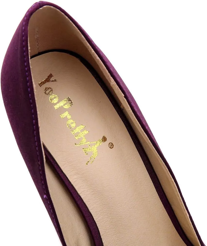 YooPrettyz Women Round Toe Wedding Pumps Platform Satin Stiletto Slip On Evening Heels
