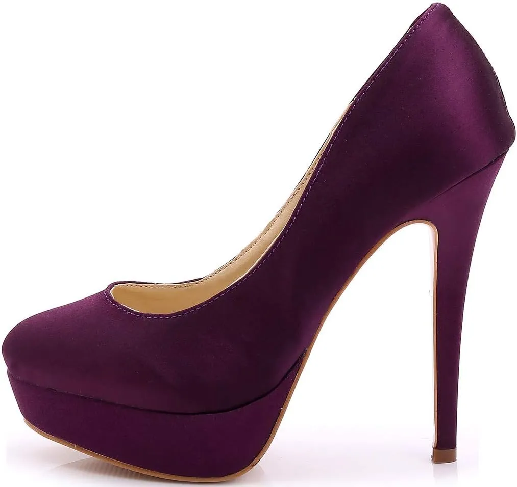 YooPrettyz Women Round Toe Wedding Pumps Platform Satin Stiletto Slip On Evening Heels
