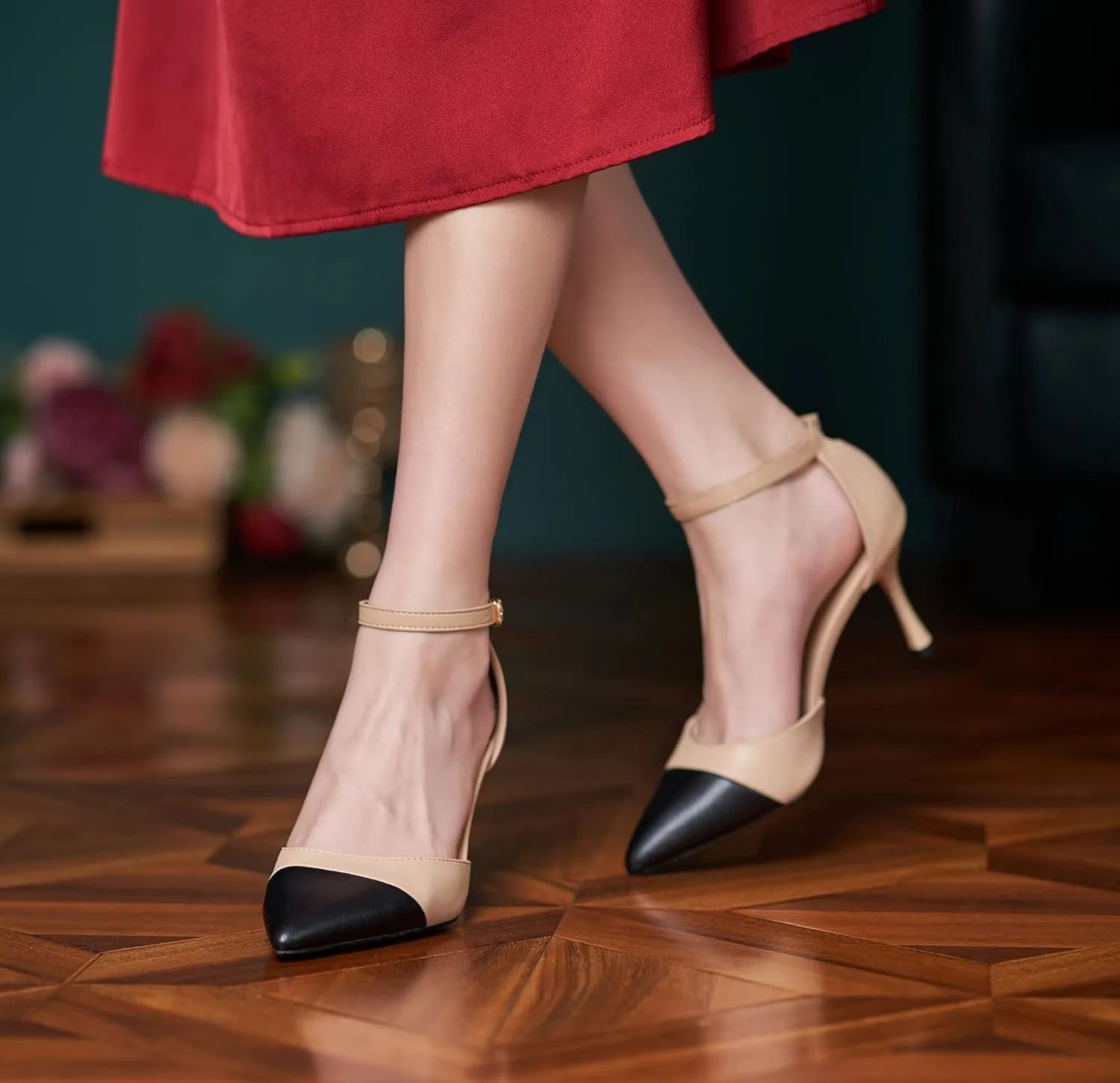 YooPrettyz Women Two Tone Evening Pumps Chic D’Orsay Heels High Heels Pointed Toe Office Or Party High Heels