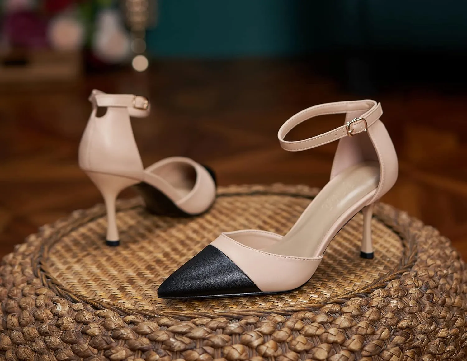 YooPrettyz Women Two Tone Evening Pumps Chic D’Orsay Heels High Heels Pointed Toe Office Or Party High Heels