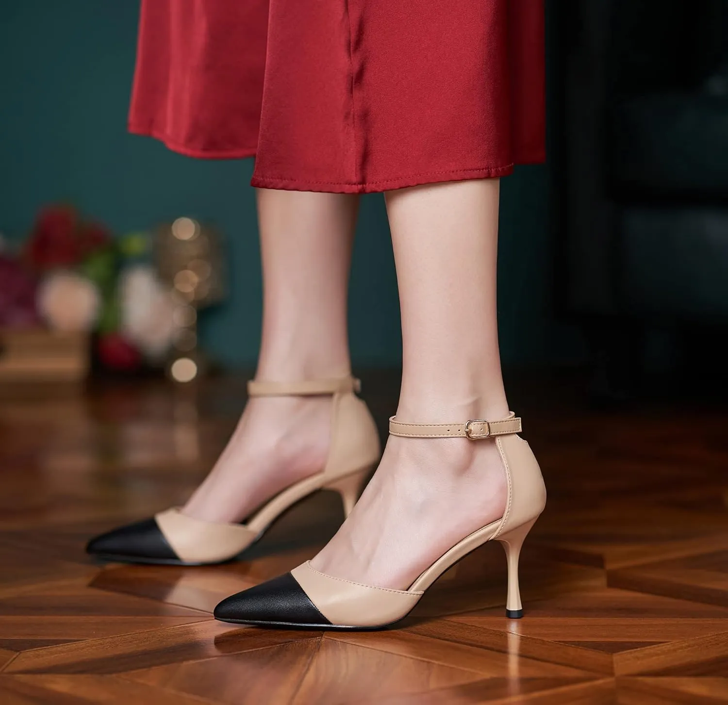YooPrettyz Women Two Tone Evening Pumps Chic D’Orsay Heels High Heels Pointed Toe Office Or Party High Heels