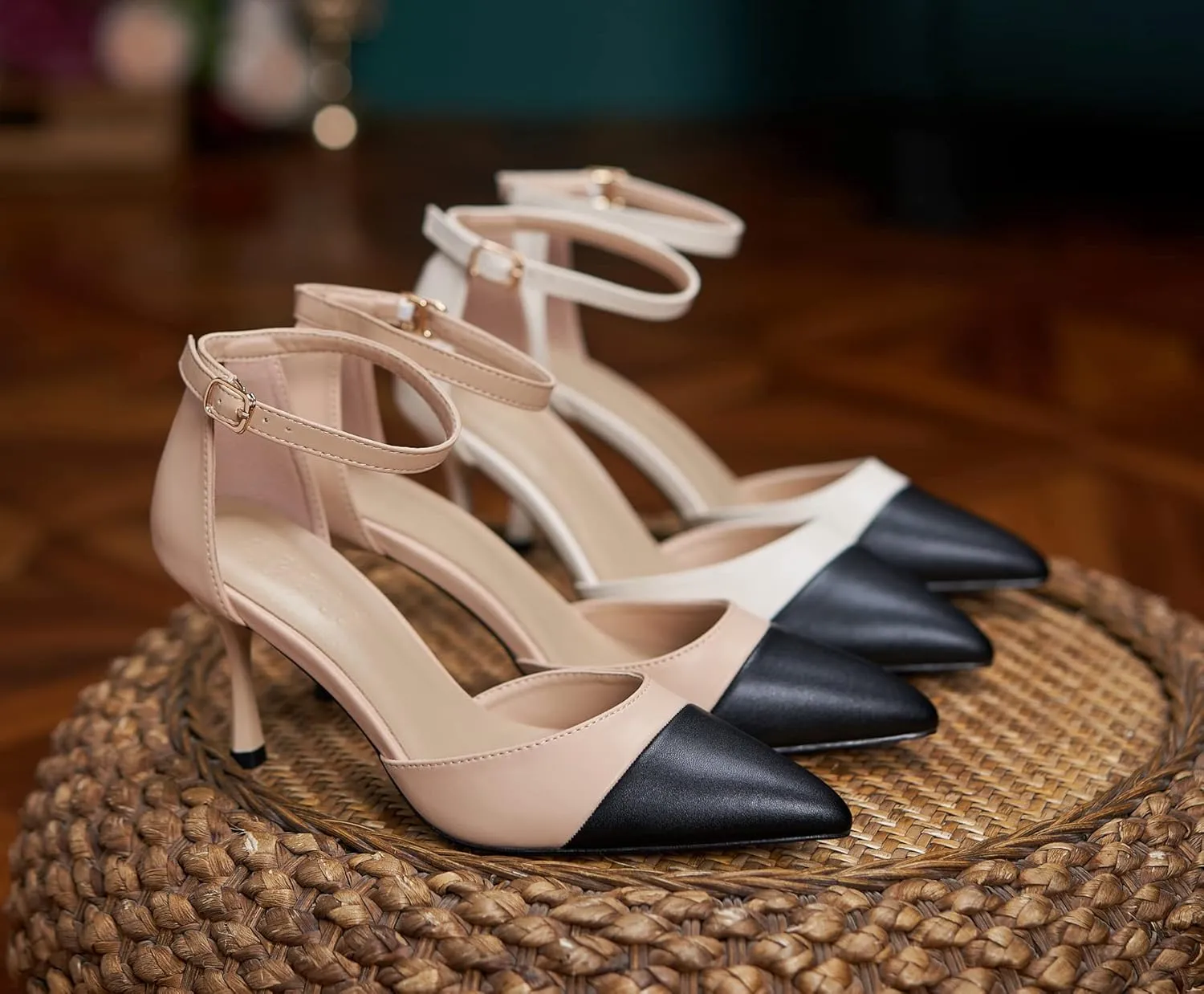 YooPrettyz Women Two Tone Evening Pumps Chic D’Orsay Heels High Heels Pointed Toe Office Or Party High Heels