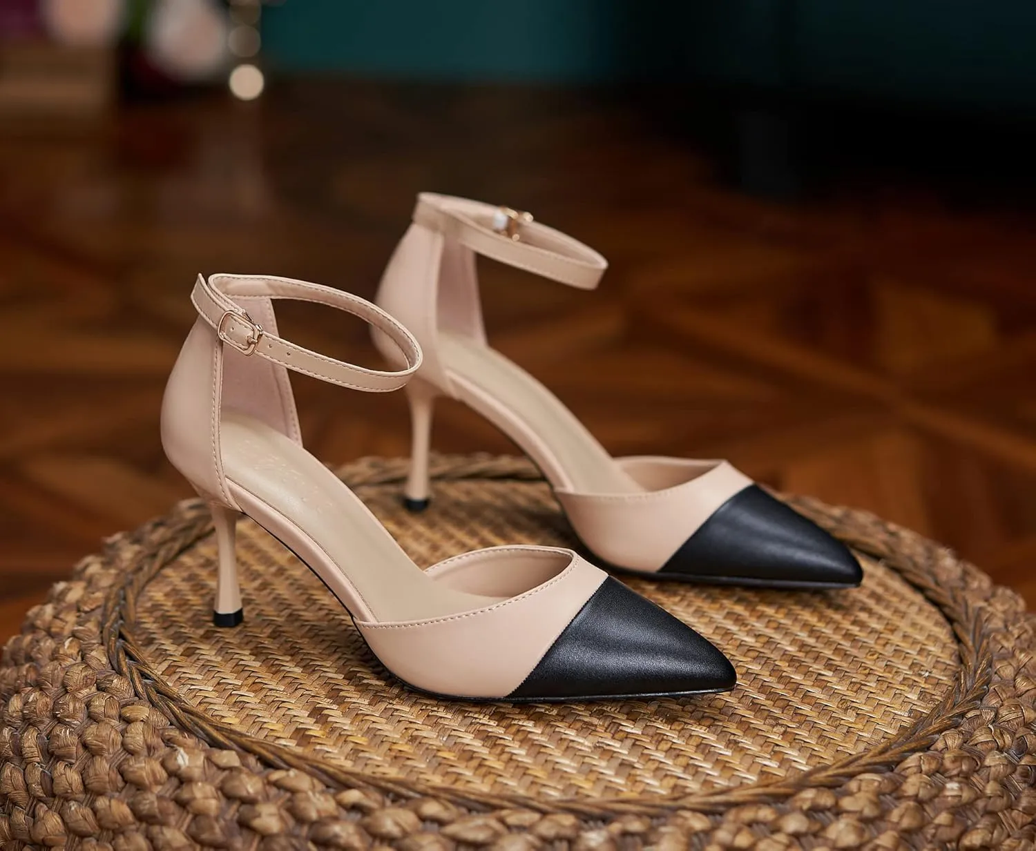 YooPrettyz Women Two Tone Evening Pumps Chic D’Orsay Heels High Heels Pointed Toe Office Or Party High Heels