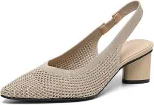 youngshow Pointed Toe Women Pumps, Comfort Slingback Heels with Arch Support, Cute Kitten Heels with Ankle Strap for Womens, Walking Office, Black