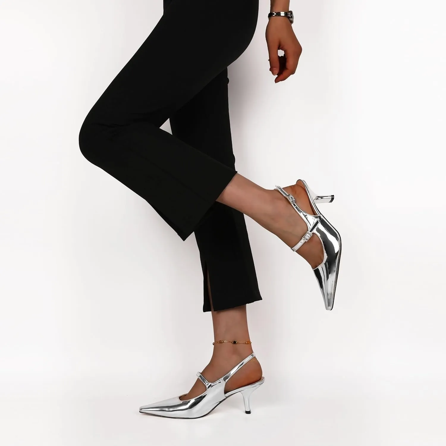 Zamikoo Slingback Heels for Women Pointed Toe Block Low Heel Pumps Shoes 2.5 Inches