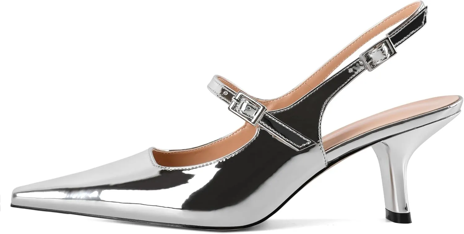 Zamikoo Slingback Heels for Women Pointed Toe Block Low Heel Pumps Shoes 2.5 Inches