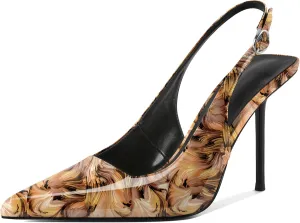 Zamikoo Slingback Heels for Women Pointed Toe Slip On Stilettos High Heel Pumps Shoes 4 Inches