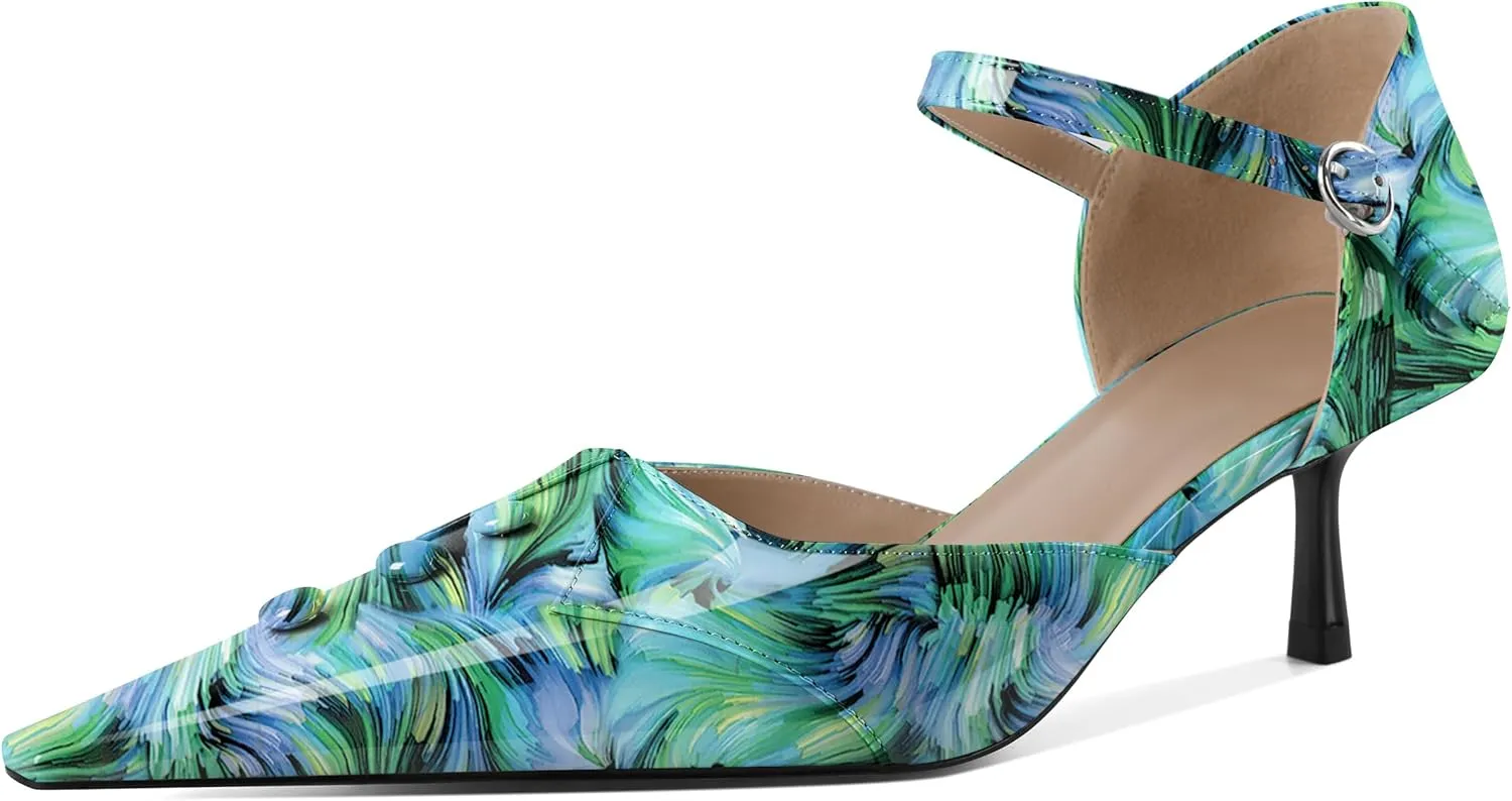 Zamikoo Women Kitten Heel Pointed Toe Ankle Strap Mary Jane Low Heel Pumps Shoes Women