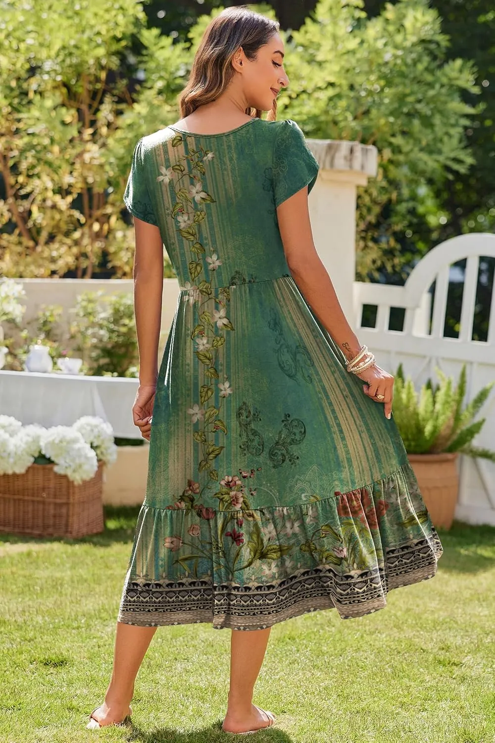 Zeagoo Women Summer Midi A Line Dress Short Sleeve Casual Flowy Tiered Beach Long Sundress with Pockets 2025 Vacation Travel