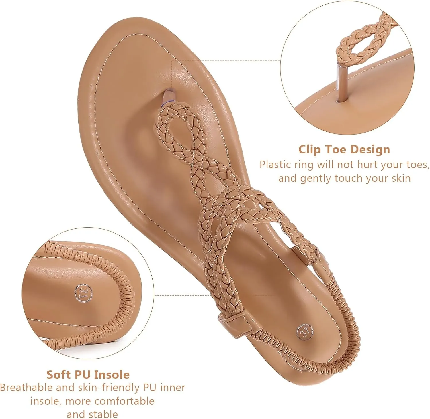 zeetoo Women's Flat Sandals Summer T-StrapThong Bohemian Casual Comfortable Dressy Sandals for Women