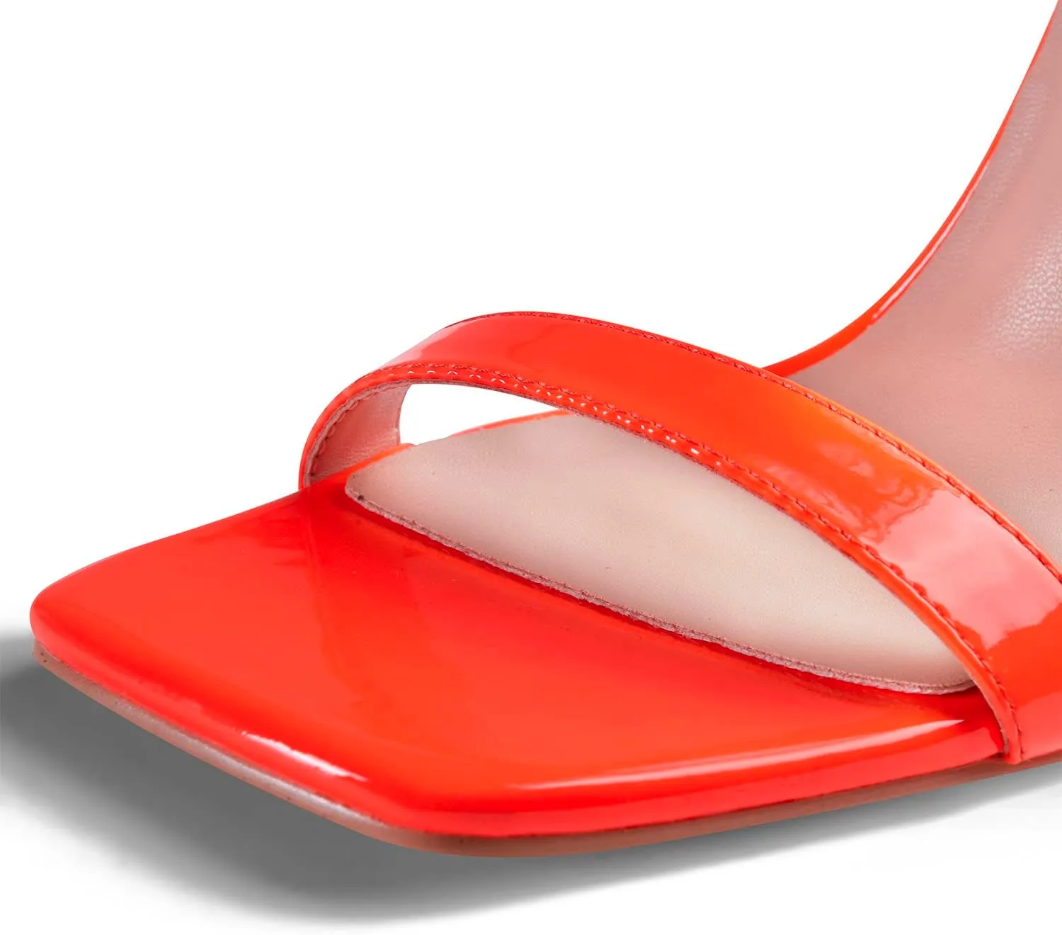 Zhabtuc Women Strappy Heeled Sandals Sexy Ankle Strap Lace Up Square Toe High Heels for Party Evening Sandals Shoes Orange