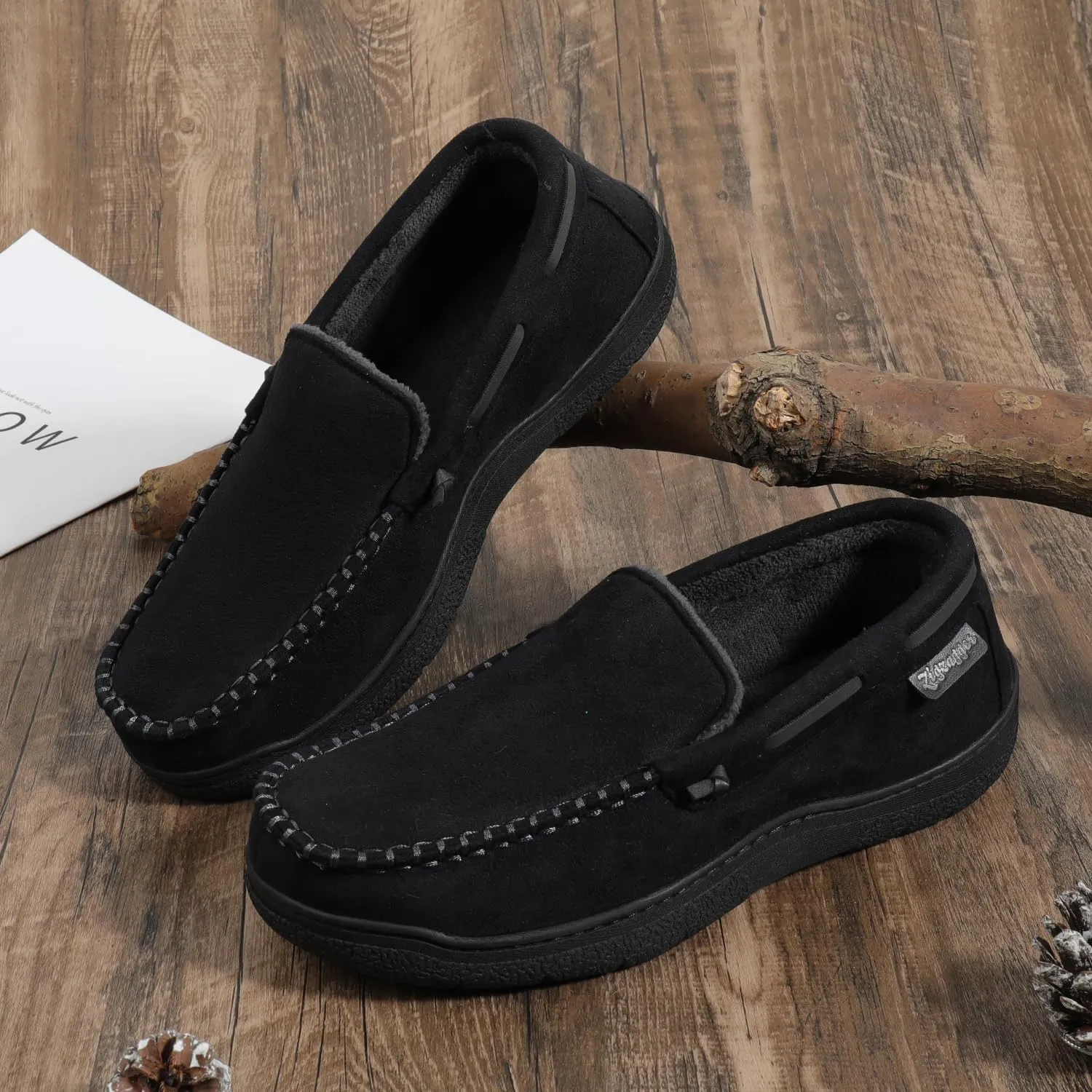 Zigzagger Men's Moccasin Slippers Memory Foam House Shoes, Indoor and Outdoor Warm Loafer Slippers