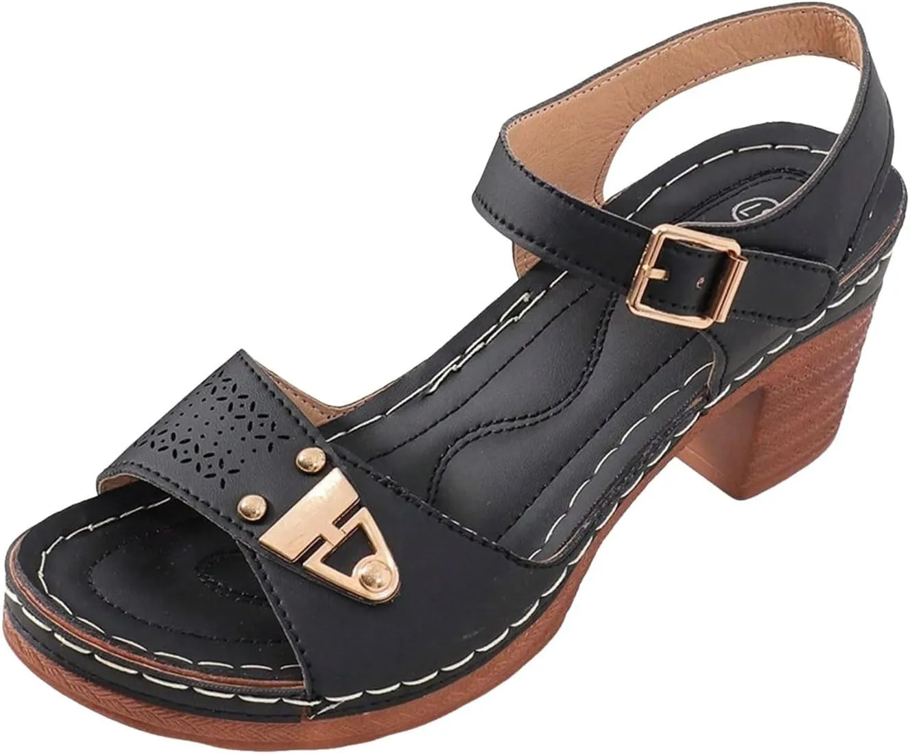 ZSpzx Block Heel Sandals for Women 2025 Comfort Dressy Women's Chunky Mid Heels Open Toe Ankle Straps Sandal Metal Comfortable Summer Adjustable Wide Width Walking Shoes for Daily Wear