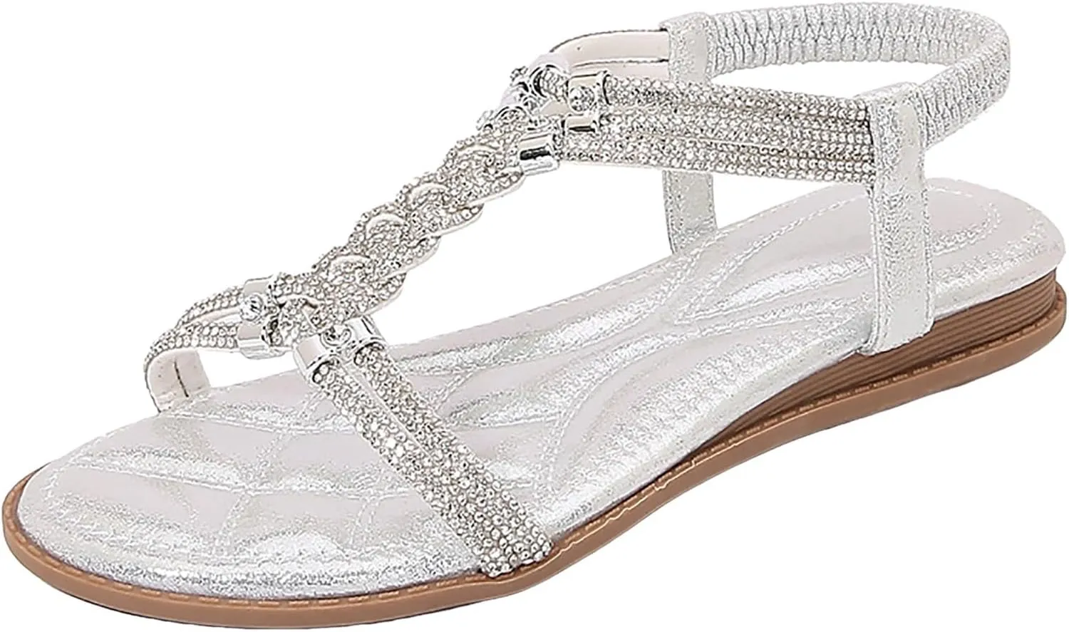 ZSpzx Women's Wedding Sandals Crystal with Rhinestone Women Open Toe Beaded Bohemian Sparkly Sandals Dress Dressy Summer Flip Flops Shoes for Street Work Travel Wedding