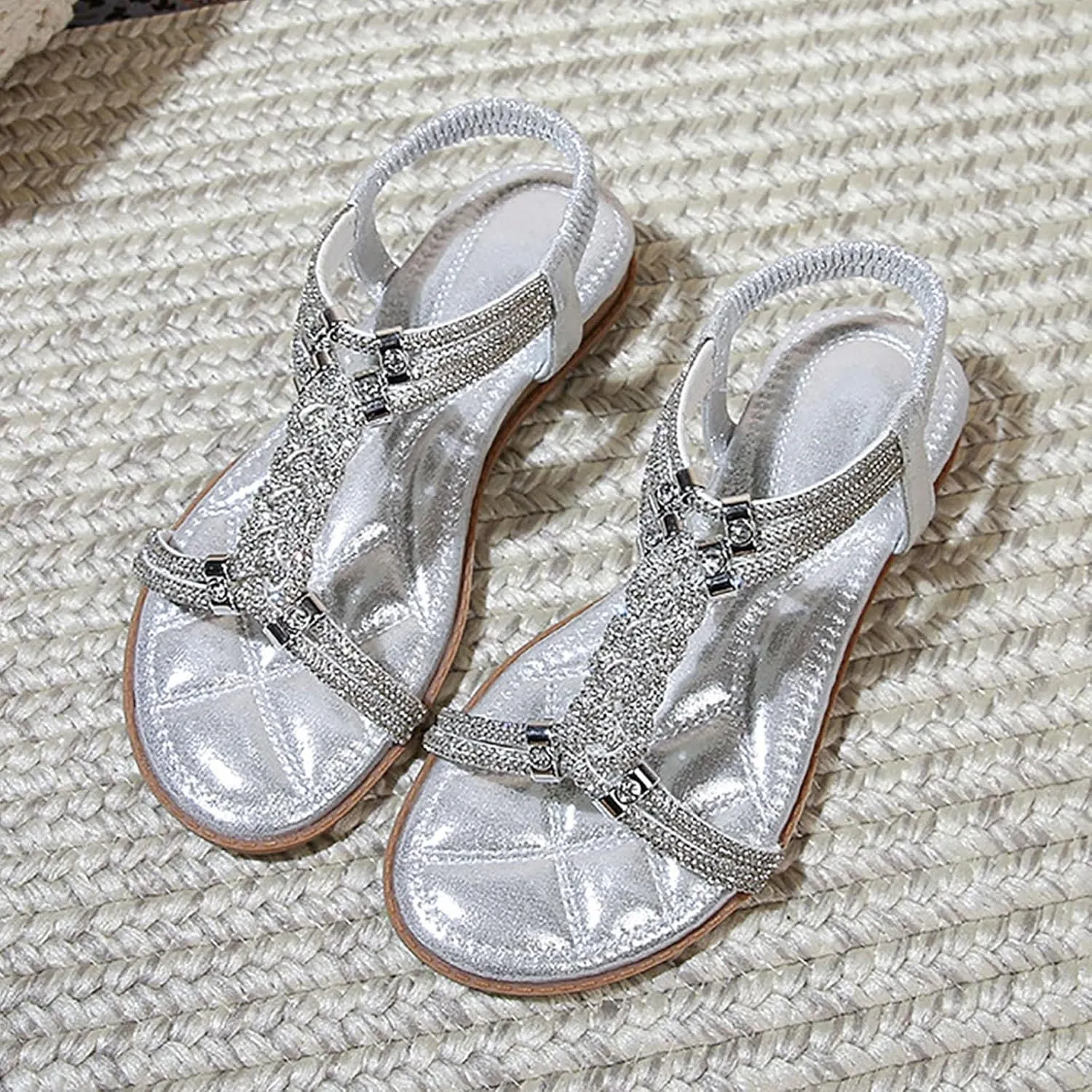 ZSpzx Women's Wedding Sandals Crystal with Rhinestone Women Open Toe Beaded Bohemian Sparkly Sandals Dress Dressy Summer Flip Flops Shoes for Street Work Travel Wedding