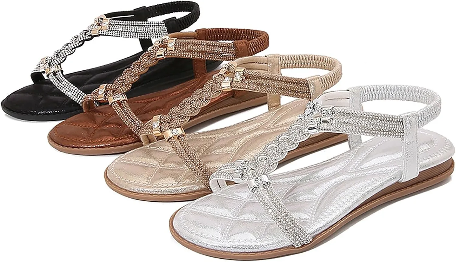 ZSpzx Women's Wedding Sandals Crystal with Rhinestone Women Open Toe Beaded Bohemian Sparkly Sandals Dress Dressy Summer Flip Flops Shoes for Street Work Travel Wedding