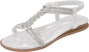 ZSpzx Women's Wedding Sandals Crystal with Rhinestone Women Open Toe Beaded Bohemian Sparkly Sandals Dress Dressy Summer Flip Flops Shoes for Street Work Travel Wedding
