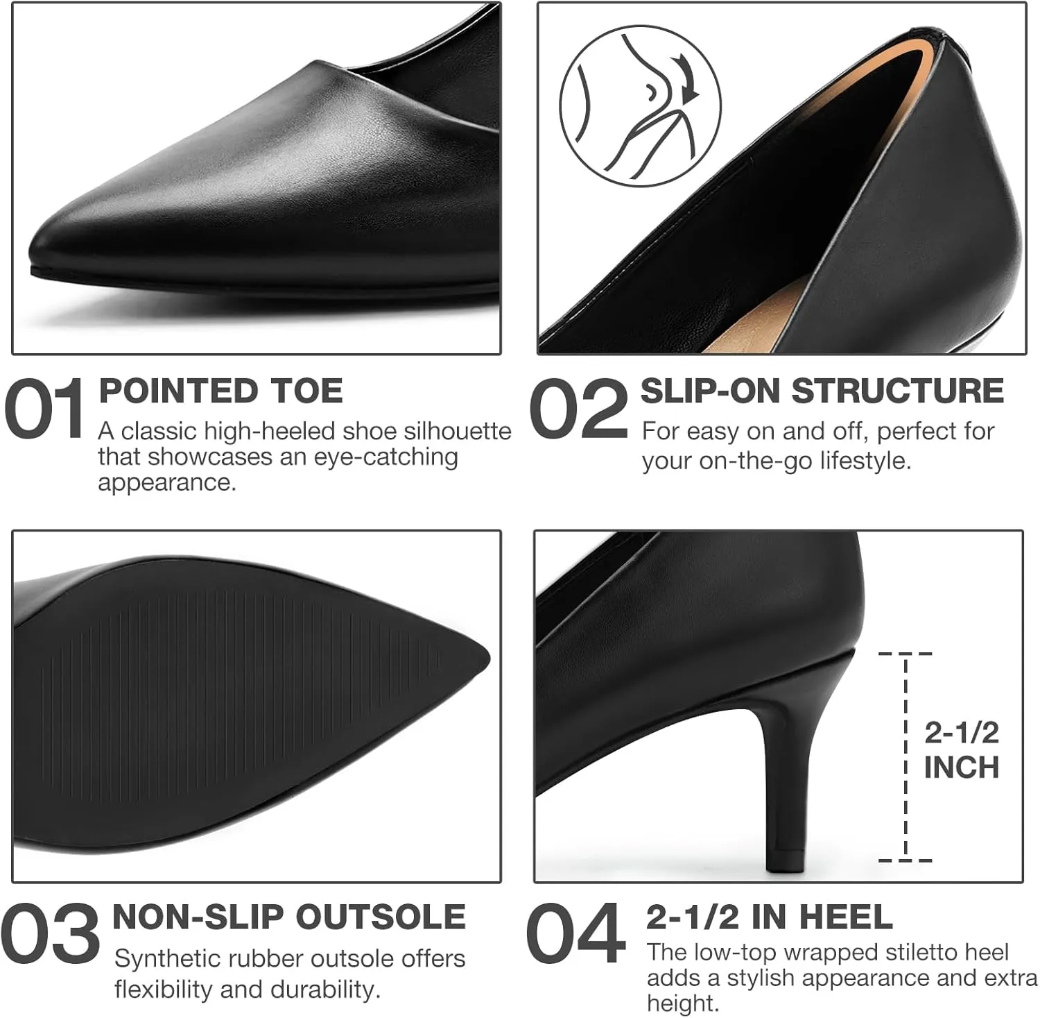 ZURIN Women's Pointed Toe Comfortable Stiletto Heels Closed Toe Dress Pumps Shoes for Wedding Work Office Business 2 1/2 inch