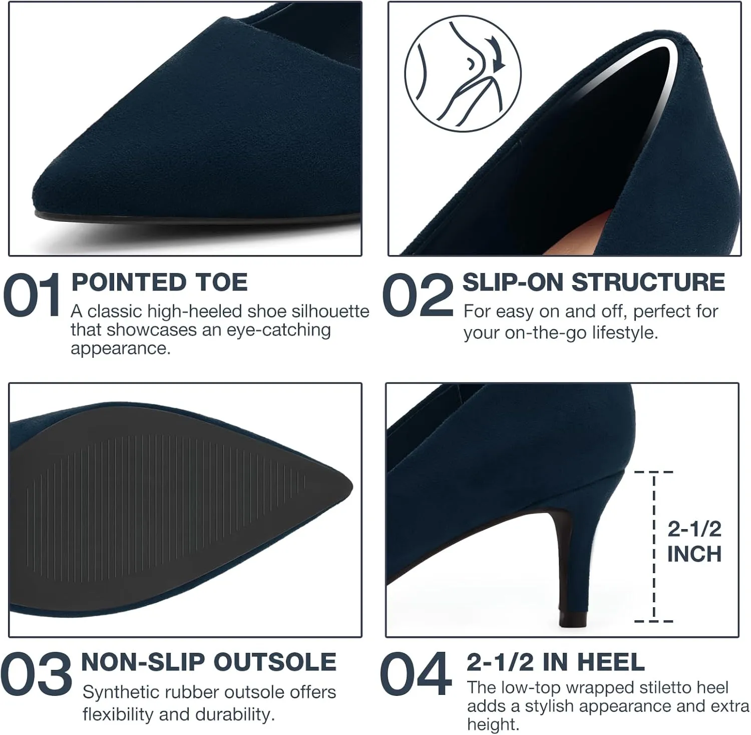 ZURIN Women's Pointed Toe Comfortable Stiletto Heels Closed Toe Dress Pumps Shoes for Wedding Work Office Business
