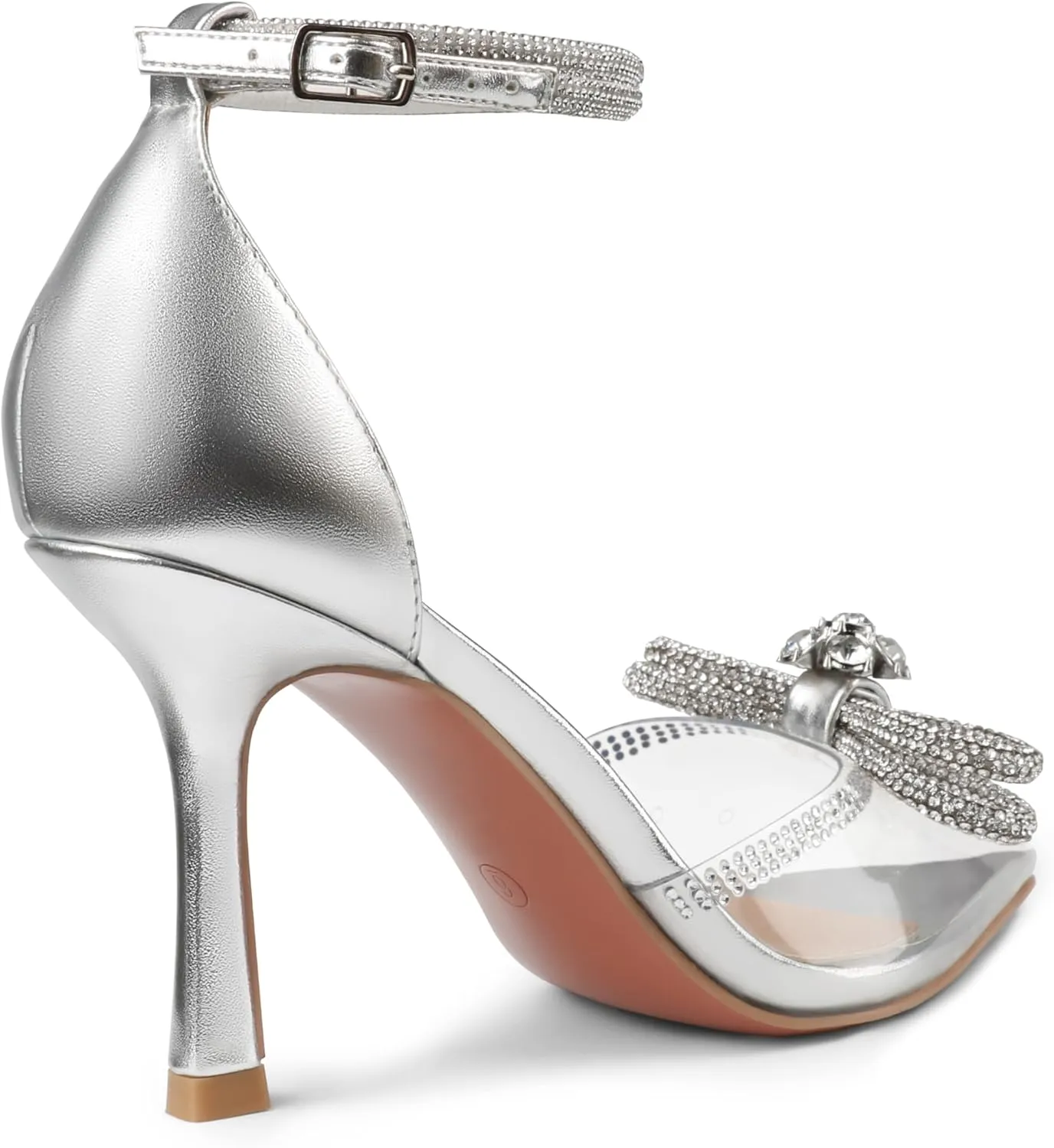 Zzheels Women's Wedding Heels Sparkly Rhinestone Stiletto Pumps Bow Heels Pointed Toe Ankle Strap High Heels Bridal Party Dress Shoes