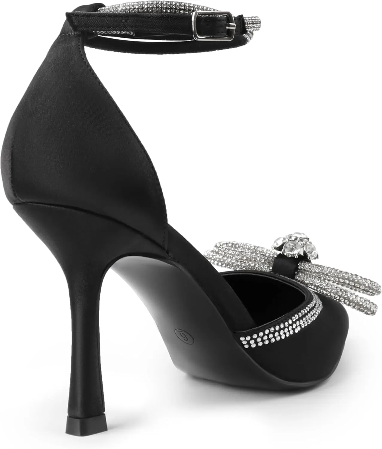 Zzheels Women's Wedding Heels Sparkly Rhinestone Stiletto Pumps Bow Heels Pointed Toe Ankle Strap High Heels Bridal Party Dress Shoes