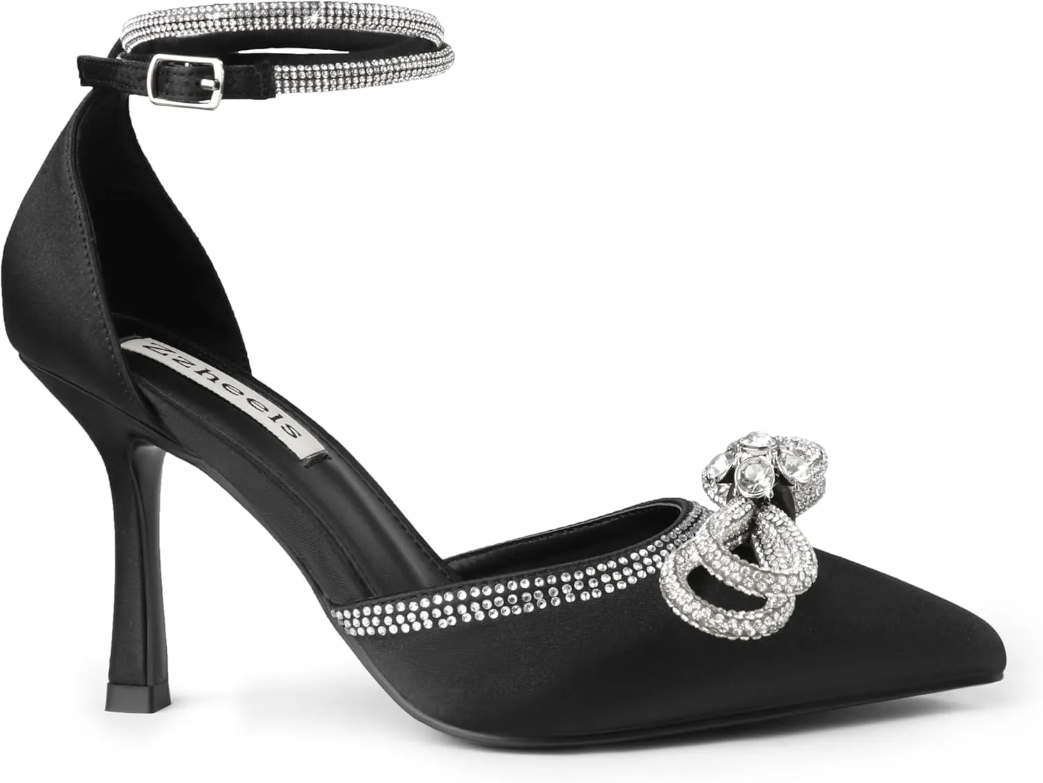 Zzheels Women's Wedding Heels Sparkly Rhinestone Stiletto Pumps Bow Heels Pointed Toe Ankle Strap High Heels Bridal Party Dress Shoes