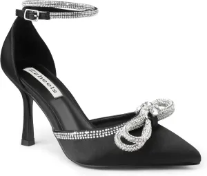 Zzheels Women's Wedding Heels Sparkly Rhinestone Stiletto Pumps Bow Heels Pointed Toe Ankle Strap High Heels Bridal Party Dress Shoes